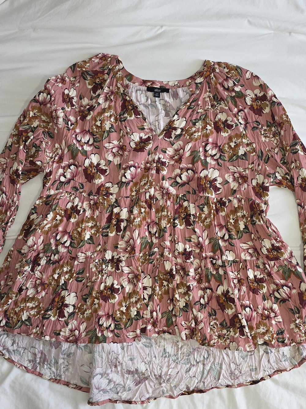 ellos Rose Pink Floral Tiered V-Neck Tunic